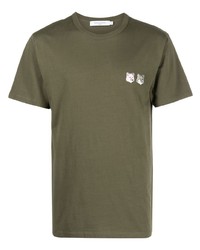 olivgrünes T-Shirt mit einem Rundhalsausschnitt von MAISON KITSUNÉ