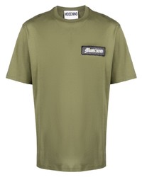 olivgrünes T-Shirt mit einem Rundhalsausschnitt von Moschino