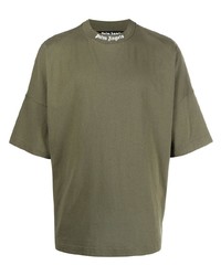 olivgrünes T-Shirt mit einem Rundhalsausschnitt von Palm Angels
