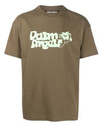 olivgrünes T-Shirt mit einem Rundhalsausschnitt von Palm Angels