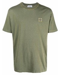 olivgrünes T-Shirt mit einem Rundhalsausschnitt von Stone Island