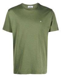 olivgrünes T-Shirt mit einem Rundhalsausschnitt von Stone Island