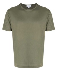 olivgrünes T-Shirt mit einem Rundhalsausschnitt von Sunspel