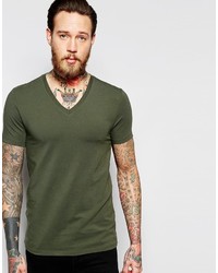 olivgrünes T-Shirt mit einem V-Ausschnitt von Asos