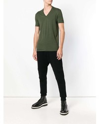 olivgrünes T-Shirt mit einem V-Ausschnitt von DSQUARED2