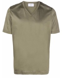 olivgrünes T-Shirt mit einem V-Ausschnitt von D4.0