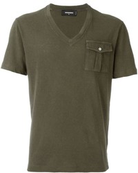 olivgrünes T-Shirt mit einem V-Ausschnitt von DSQUARED2