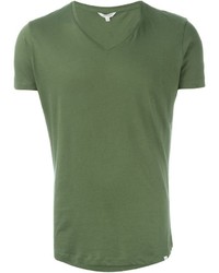 olivgrünes T-Shirt mit einem V-Ausschnitt von Orlebar Brown