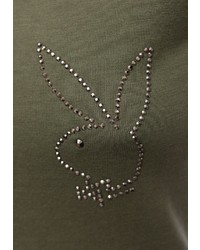 olivgrünes T-Shirt mit einem V-Ausschnitt von Playboy