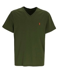 olivgrünes T-Shirt mit einem V-Ausschnitt von Polo Ralph Lauren