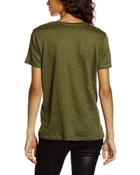olivgrünes T-Shirt mit einem V-Ausschnitt von Second Female