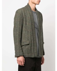 olivgrünes Tweed Sakko mit Fischgrätenmuster von Greg Lauren