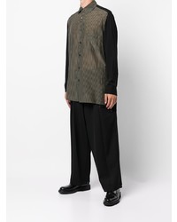 olivgrünes vertikal gestreiftes Langarmhemd von Yohji Yamamoto