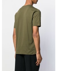 olivgrünes verziertes T-Shirt mit einem Rundhalsausschnitt von Love Moschino