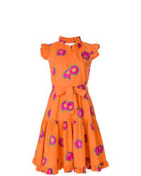 orange ausgestelltes Kleid mit Blumenmuster von La Doublej