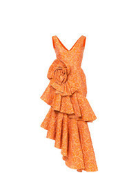 orange Ballkleid mit Blumenmuster