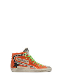orange bedruckte hohe Sneakers aus Segeltuch