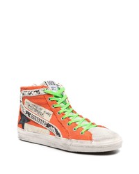 orange bedruckte hohe Sneakers aus Segeltuch von Golden Goose