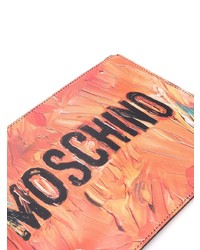 orange bedruckte Leder Clutch Handtasche von Moschino