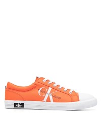 orange bedruckte Segeltuch niedrige Sneakers von Calvin Klein