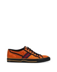 orange bedruckte Segeltuch niedrige Sneakers von Gucci