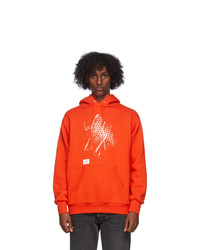 orange bedruckter Fleece-Pullover mit einem Kapuze