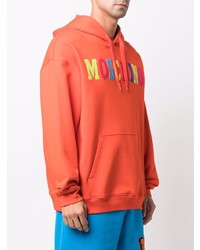 orange bedruckter Pullover mit einem Kapuze von Moschino