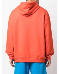 orange bedruckter Pullover mit einem Kapuze von Moschino