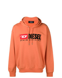orange bedruckter Pullover mit einem Kapuze von Diesel