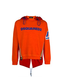 orange bedruckter Pullover mit einem Kapuze von DSQUARED2