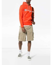 orange bedruckter Pullover mit einem Kapuze von Champion