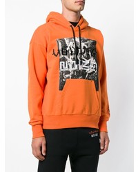 orange bedruckter Pullover mit einem Kapuze von Diesel