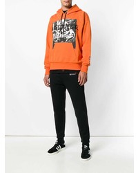 orange bedruckter Pullover mit einem Kapuze von Diesel