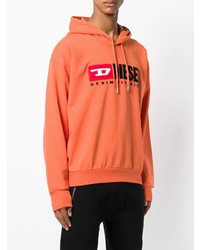 orange bedruckter Pullover mit einem Kapuze von Diesel