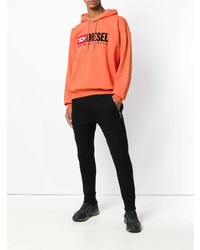 orange bedruckter Pullover mit einem Kapuze von Diesel