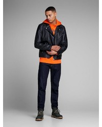 orange bedruckter Pullover mit einem Kapuze von Jack & Jones