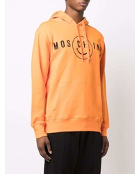 orange bedruckter Pullover mit einem Kapuze von Moschino