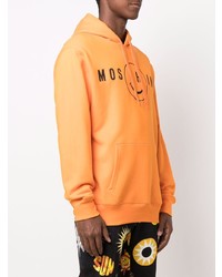 orange bedruckter Pullover mit einem Kapuze von Moschino
