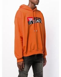 orange bedruckter Pullover mit einem Kapuze von Diesel