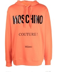 orange bedruckter Pullover mit einem Kapuze von Moschino