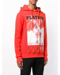 orange bedruckter Pullover mit einem Kapuze von Philipp Plein