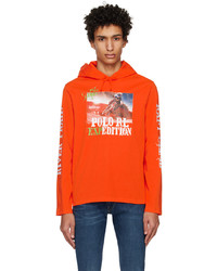 orange bedruckter Pullover mit einem Kapuze von Polo Ralph Lauren
