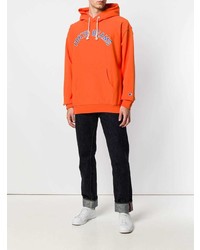 orange bedruckter Pullover mit einem Kapuze von Champion