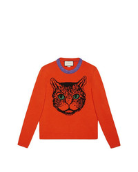 orange bedruckter Pullover mit einem Rundhalsausschnitt von Gucci