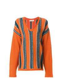 orange bedruckter Pullover mit einem V-Ausschnitt