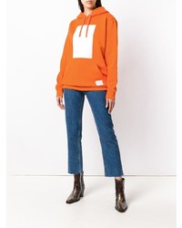 orange bedruckter Pullover mit einer Kapuze von Calvin Klein Jeans