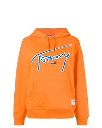 orange bedruckter Pullover mit einer Kapuze von Tommy Jeans