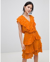 orange bedrucktes ausgestelltes Kleid von Y.a.s