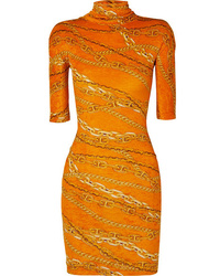 orange bedrucktes figurbetontes Kleid