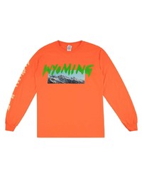 orange bedrucktes Langarmshirt von Kanye West